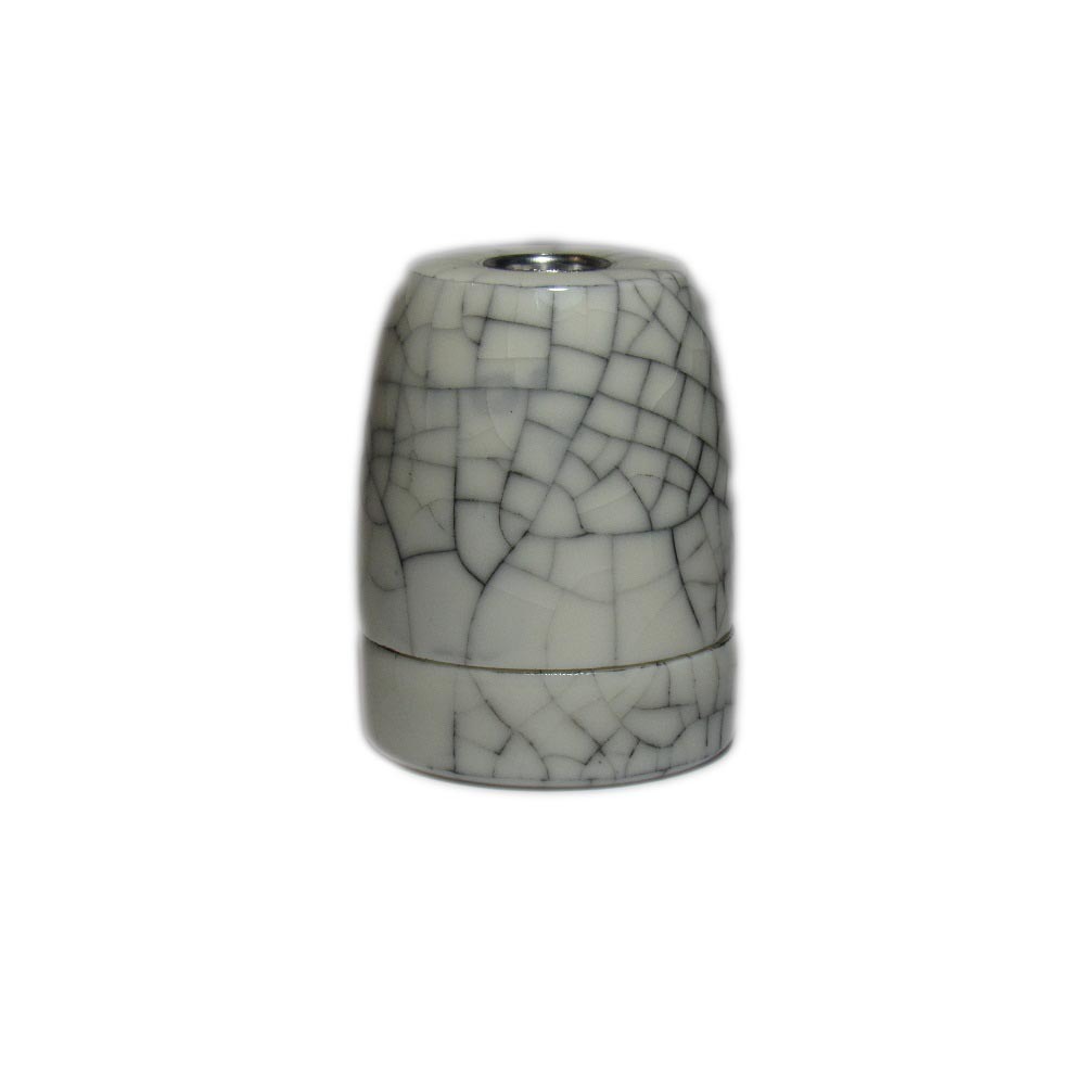 Portalampada E27 in ceramica effetto anticato con venature grigio h 6cm d  4,5cm