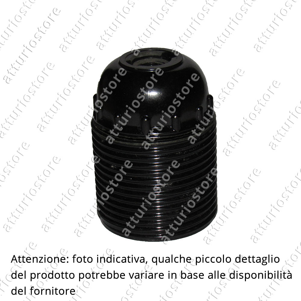 Portalampada E27 in plastica nero con filettatura per ghiera H6cm Ø3,5cm