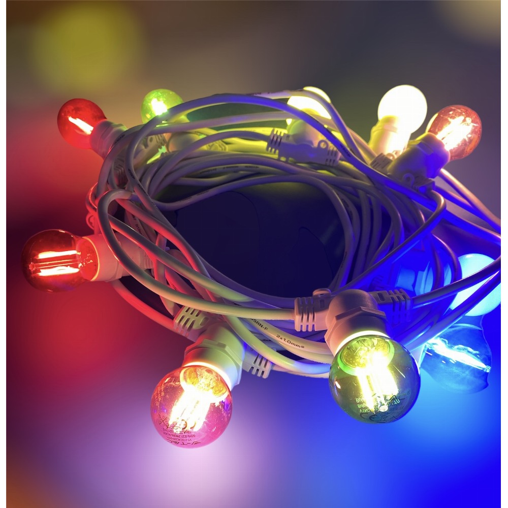 Catena vintage Natale 10 luci colorate LED 10m per ESTERNI combinabili